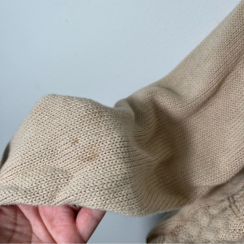 Vintage Italian Beige Cream Cable Knit V Neck Sweater Womens Large - Picture 3 of 7